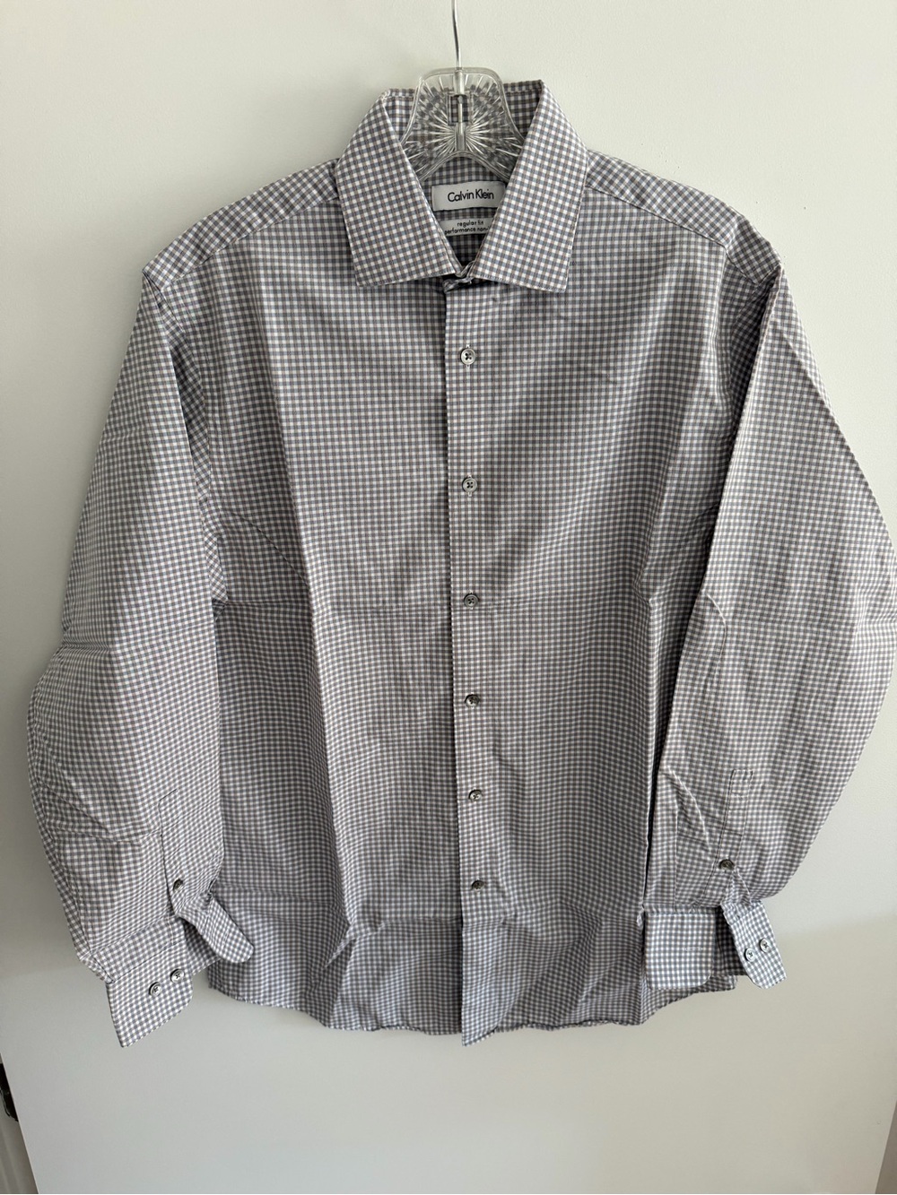 Calvin Klein Men's Dress Shirt in Gray and White